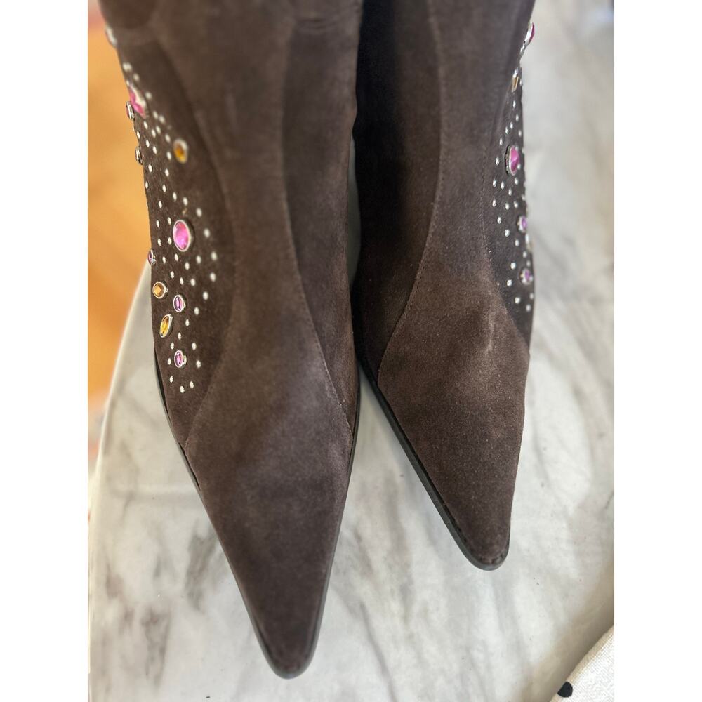 Pazzo Sioux Chocolate Brown Suede Rhinestone Embellished Cowboy Boots - Picture 9 of 12